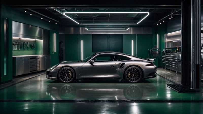 Luxury car in the immaculate repair bay